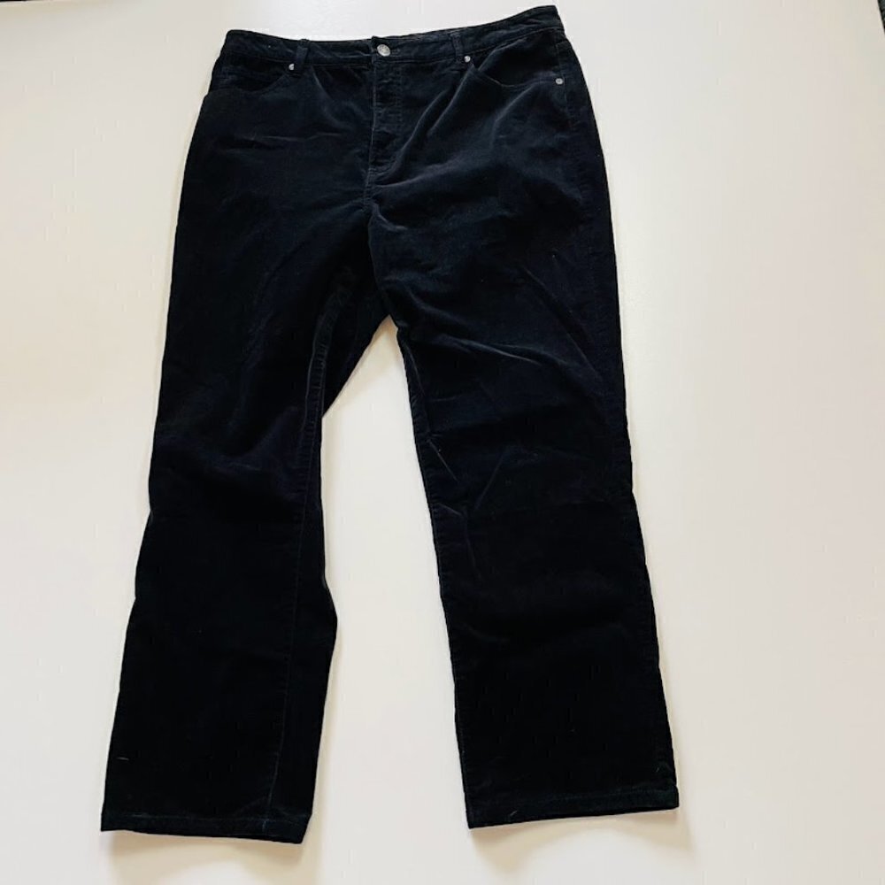 Talbots Pant Trouser High Waist Straight Leg Corduroy Black Classic Holiday Plus
